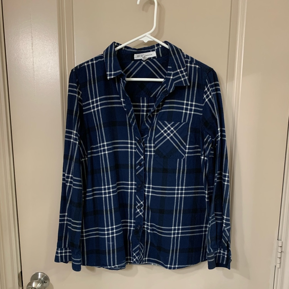 BCBG Blue Plaid Button Down